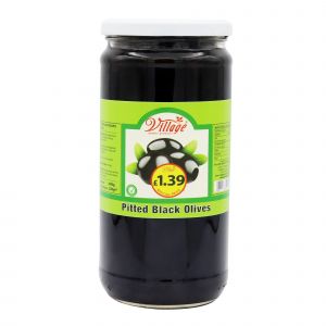 VILLAGE PITTED BLACK OLIVES 700G