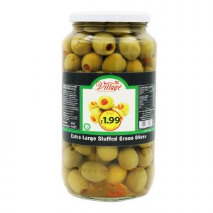VILLAGE STUFFED E/LARGE GREEN OLIVES 907G
